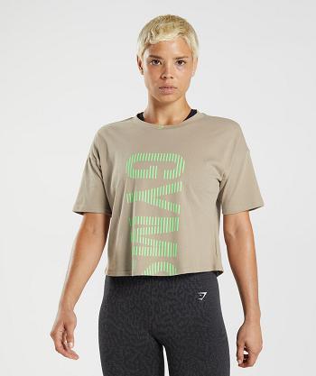Dámské T Shirts Gymshark 315 Midi Hnědé Světle Zelene | CZ 3257UZG